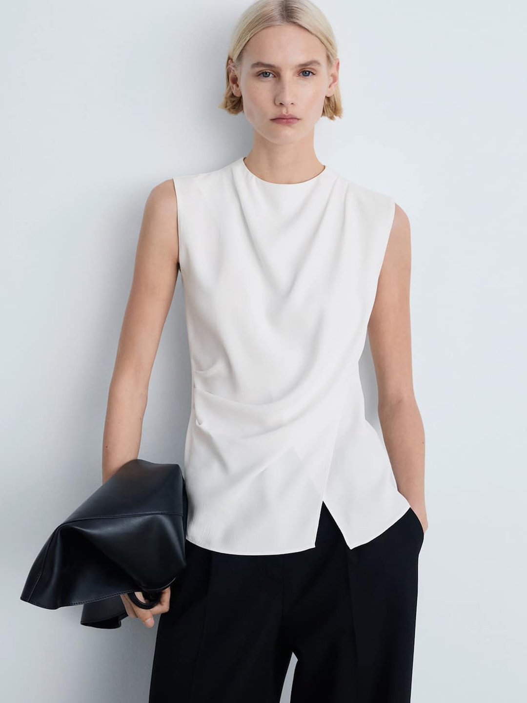 

MANGO Ruched Effect Drape-Style Top, White