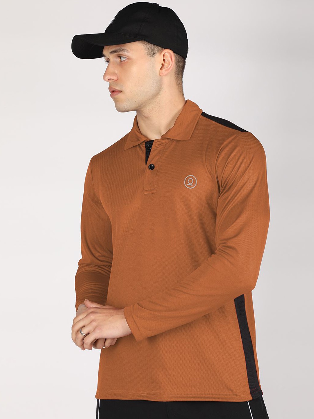 

CHKOKKO Men Gym Regular Fit Long Sleeves Polo Tshirt, Rust