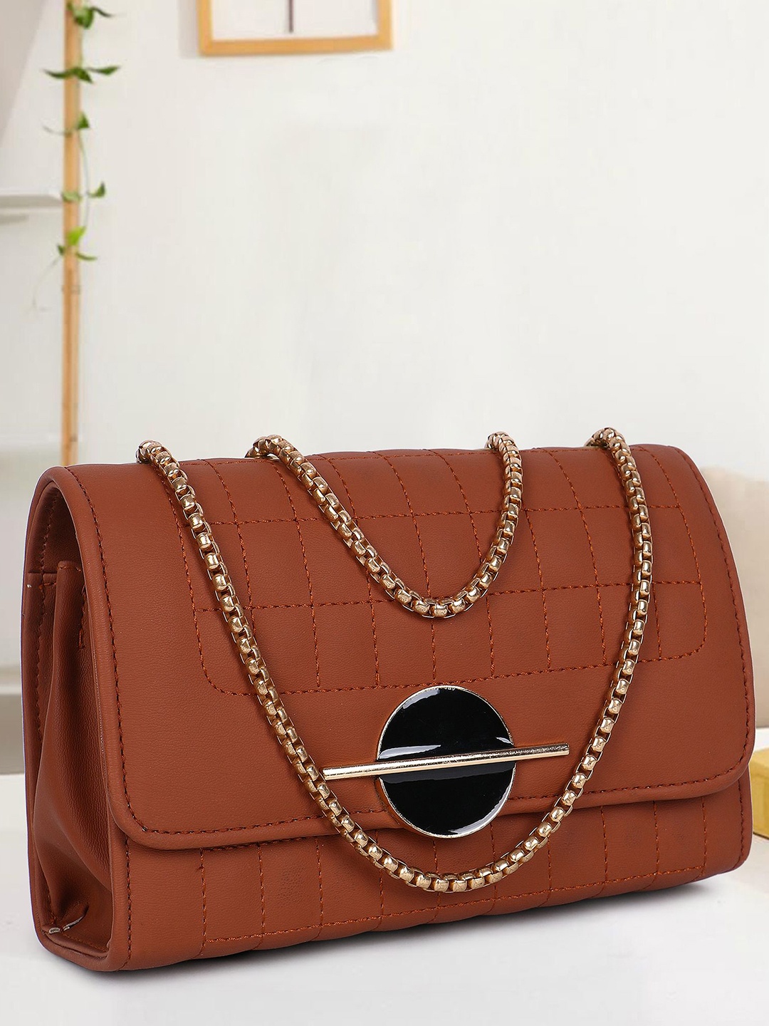 

LADY QUINTON PU Structured Sling Bag, Tan