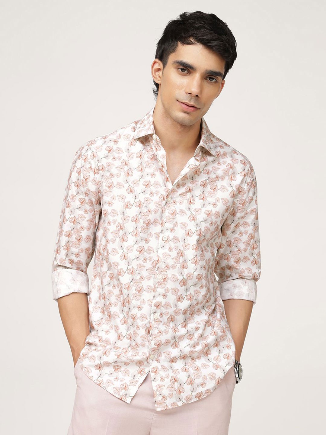 

Andamen Men Premium Slim Fit Floral Opaque Printed Casual Shirt, Orange