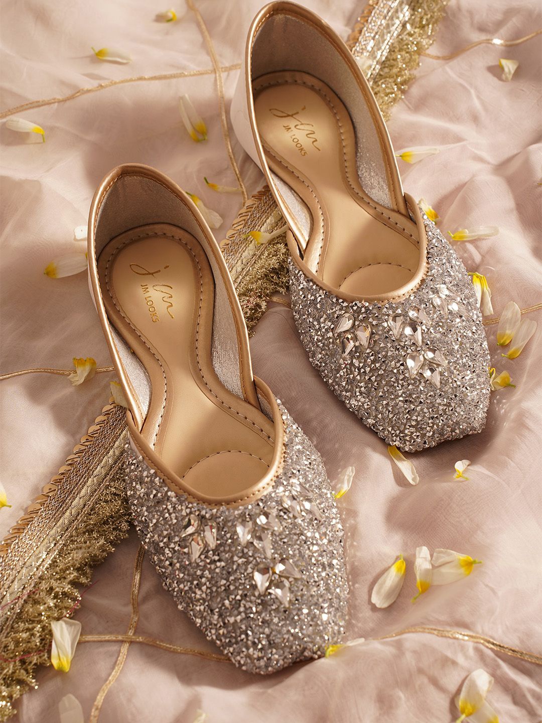 

JM Looks Women Ethnic Fashion with Embroidered Flats, Silver