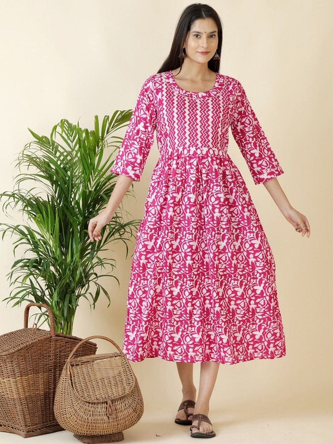 

Moda Rapido Floral Printed Maternity Feeding Dress With Zipper, Multi