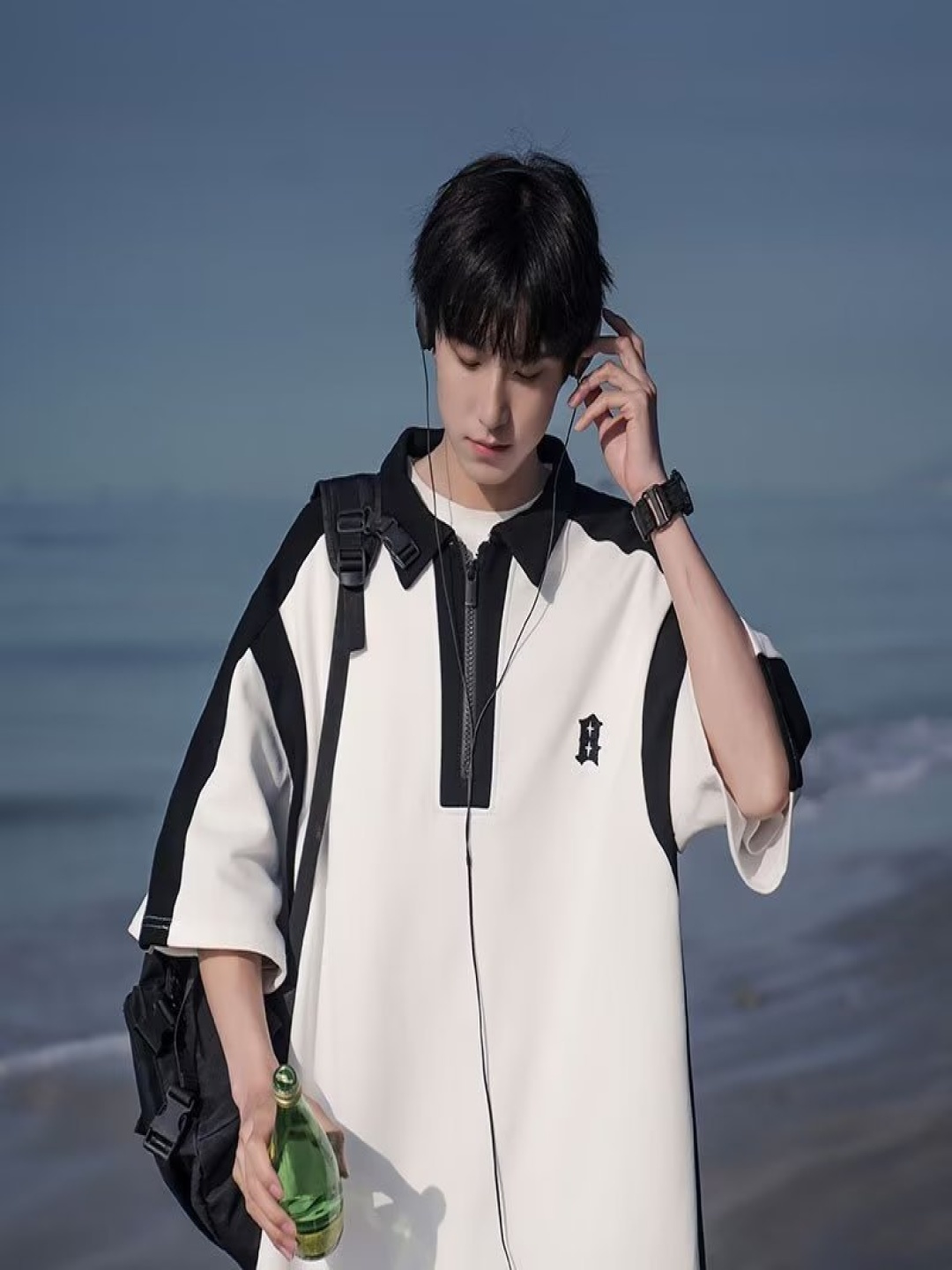 

StyleCast Men Polo Collar Drop-Shoulder Sleeves T-shirt, White