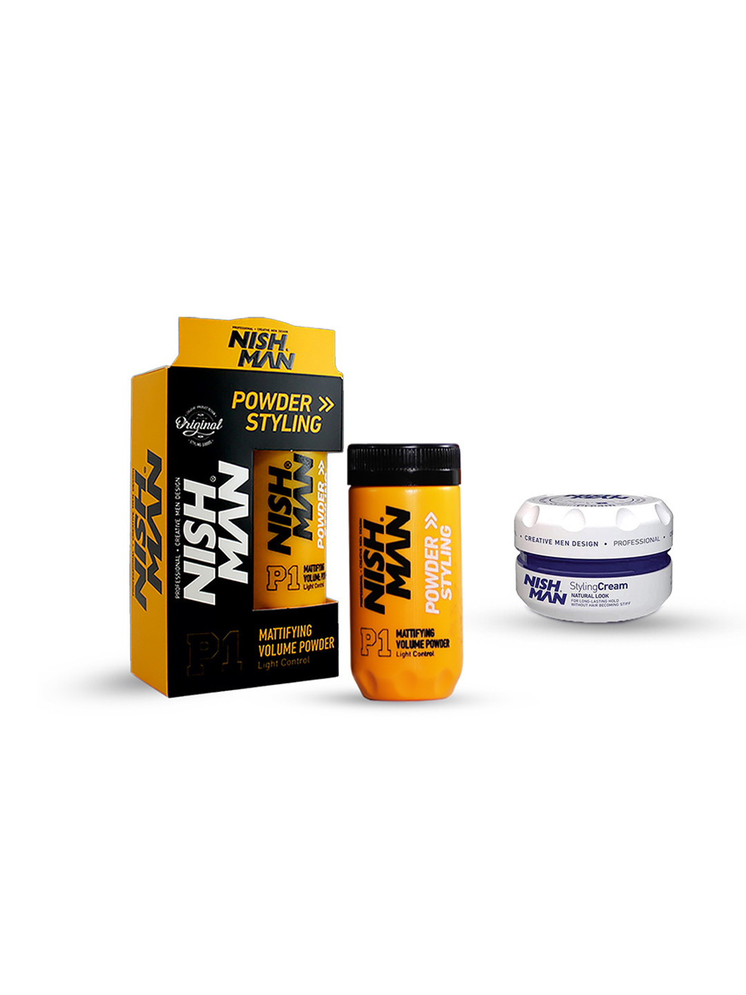 

Nishman Set Of 2 P1 Mattifying Hair Volumizing Powder & Hair Styling Cream Combo, White