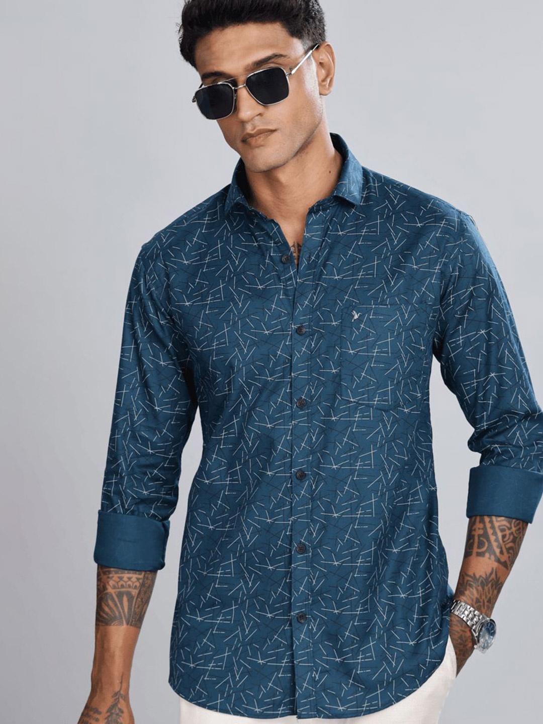

Blueisland Clothing Men Standard Opaque Printed Formal Shirt, Blue