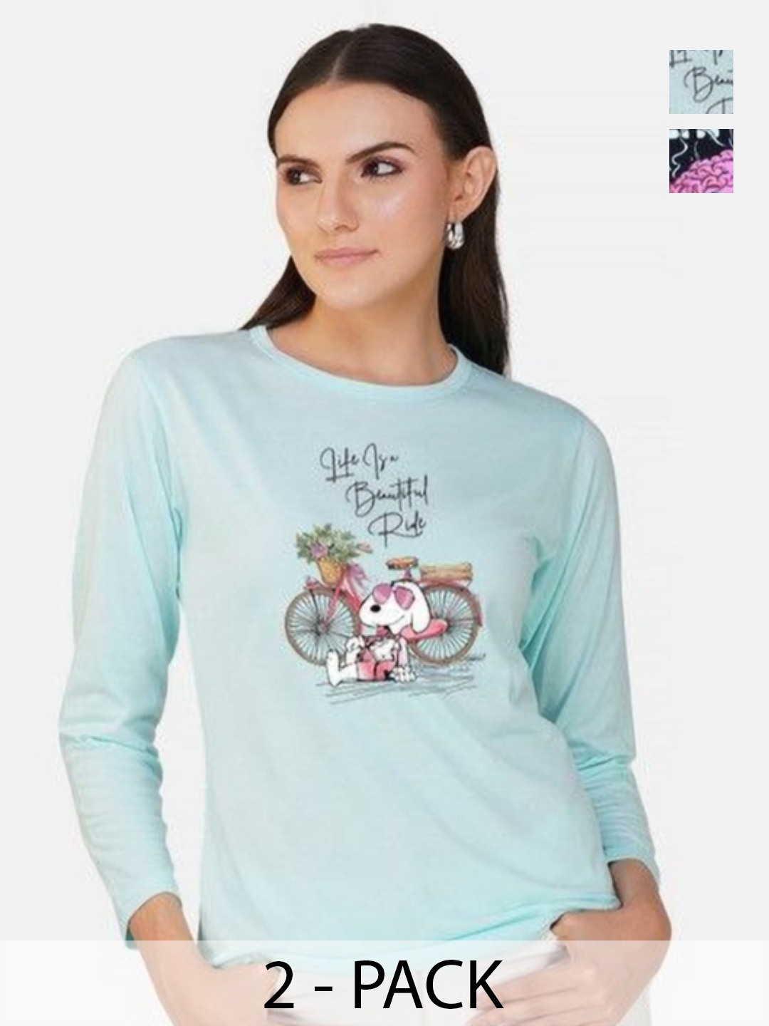 

Metronaut Women 2 Printed Bio Finish Applique T-shirt, Turquoise blue