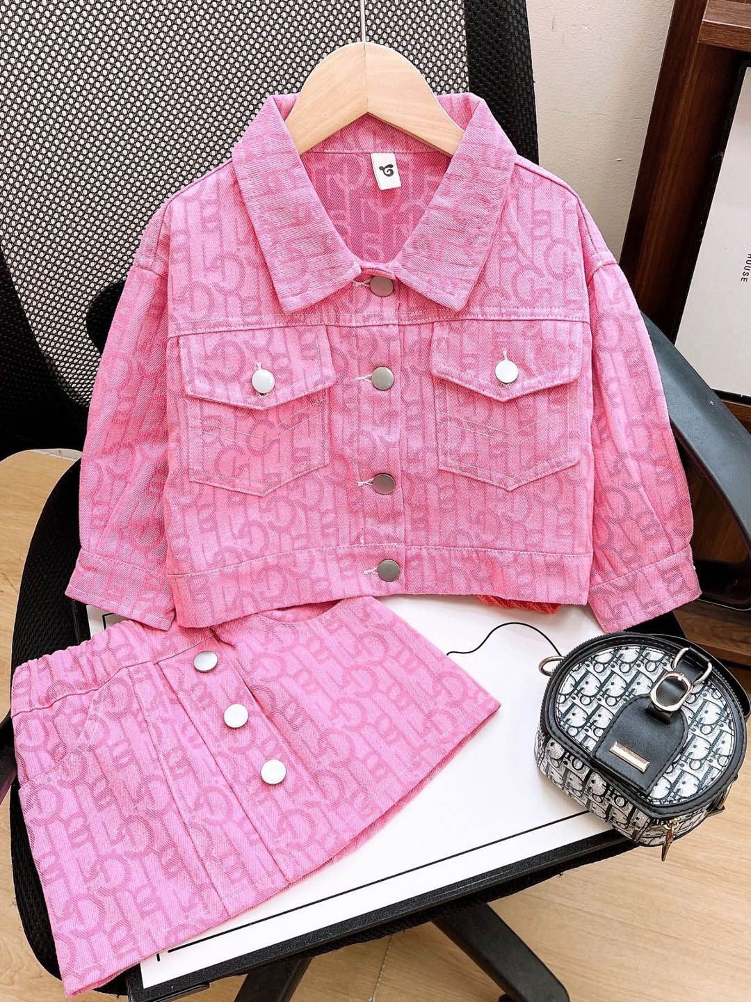 

Xsole Printed Shirt Collar Shirt With Skirt, Pink