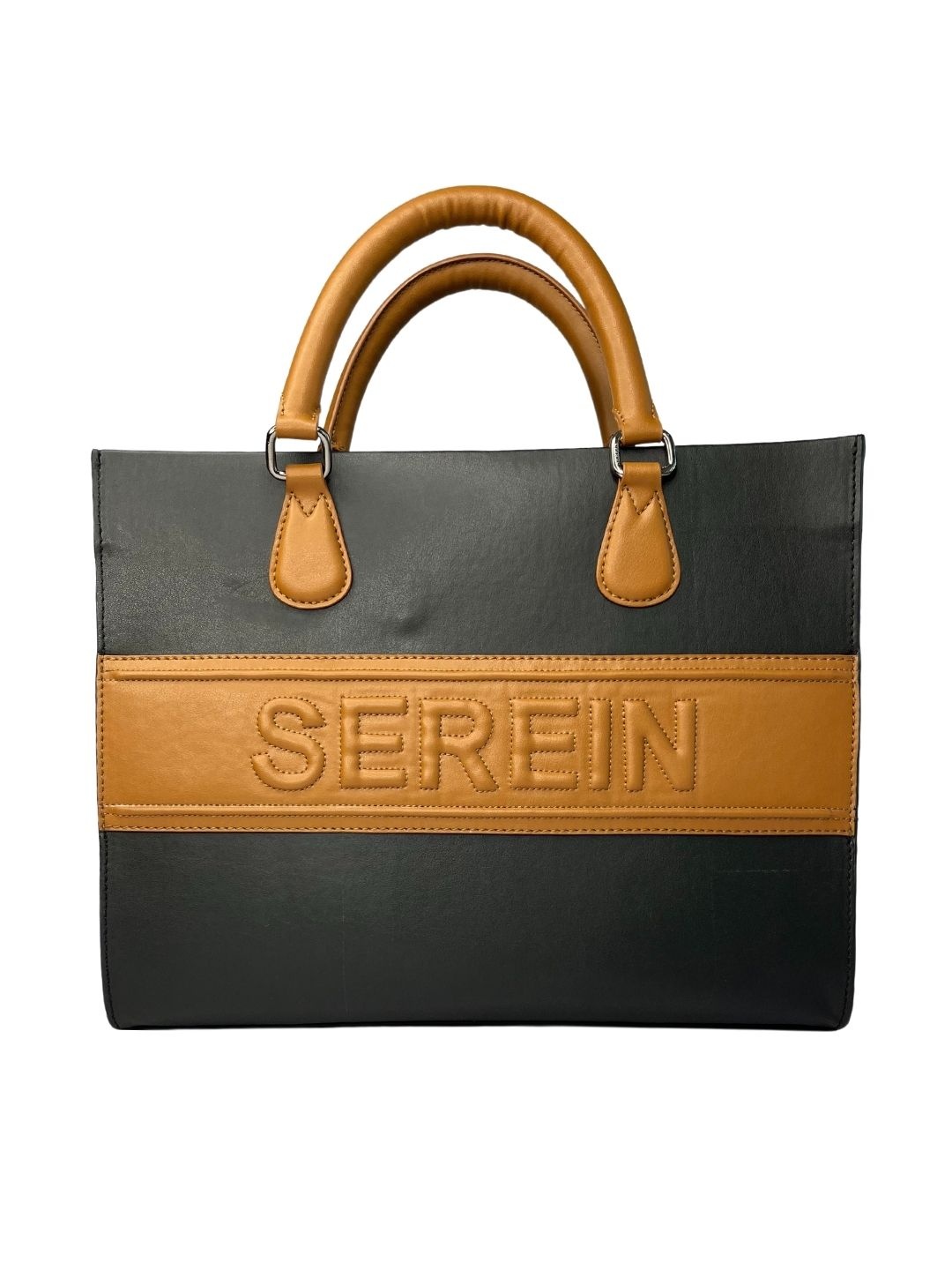 

SEREIN Structured Tote Bag with Cut Work, Black