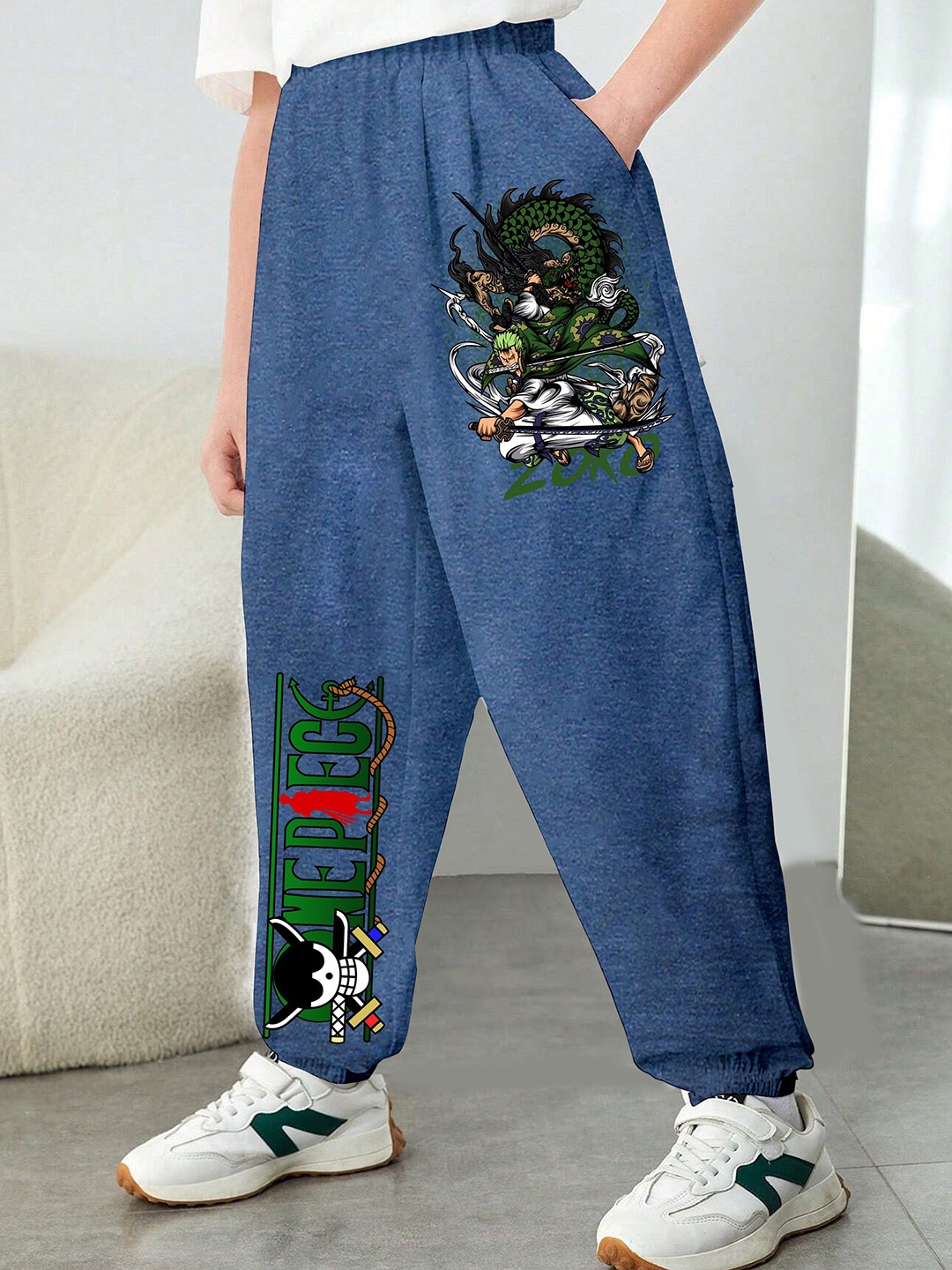 

MODARUE Boys Zoro Anime Printed Cotton Jogger Trousers, Blue