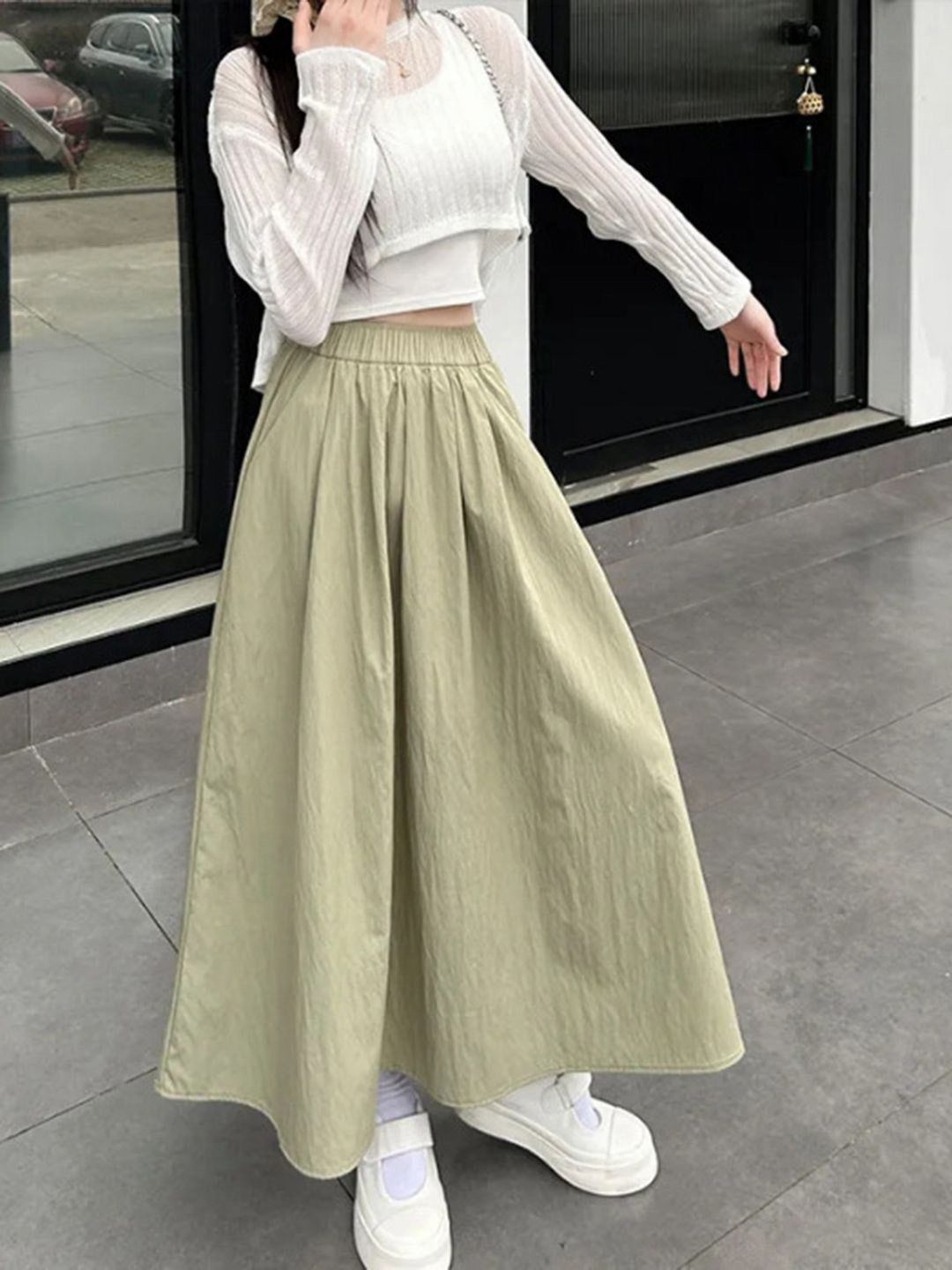 

DressBerry Flared Maxi Skirt, Green