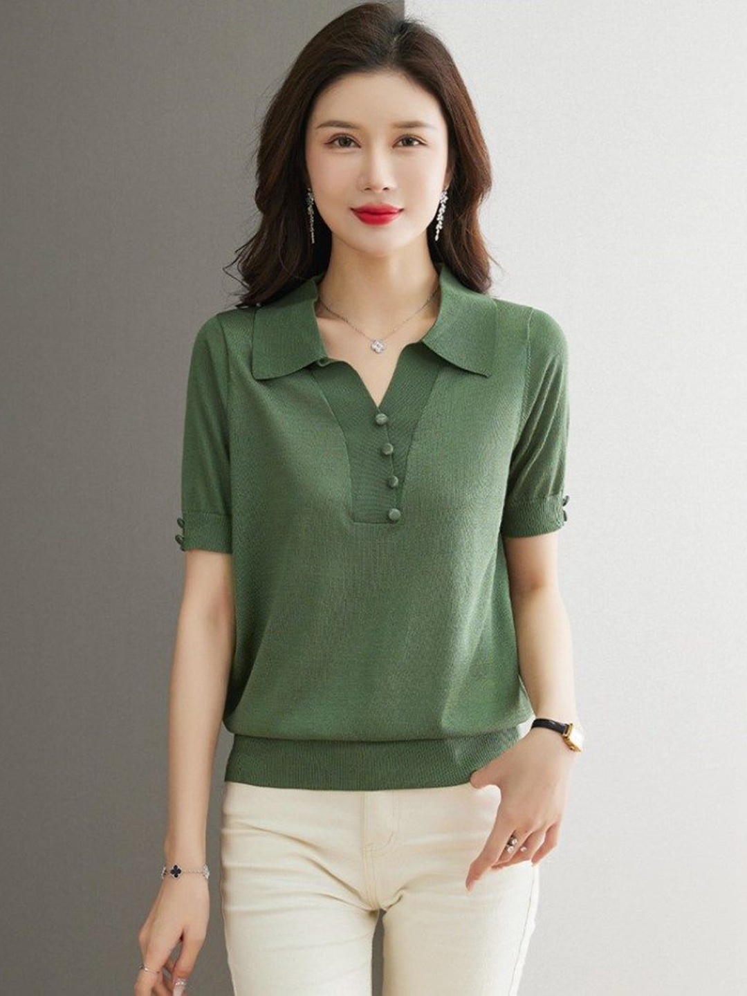 

StyleCast Women Polo Collar T-shirt, Green