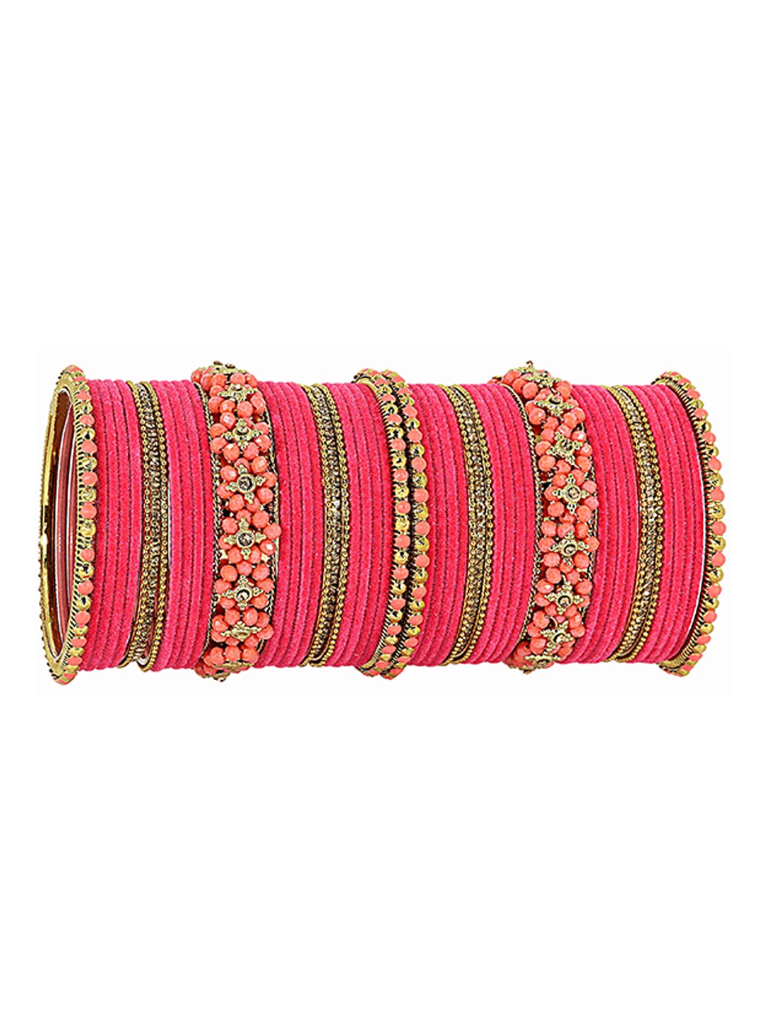 

ZULKA Set Of 50 Zircon Studded Ball Chain Linked Velvet Bangles, Gold