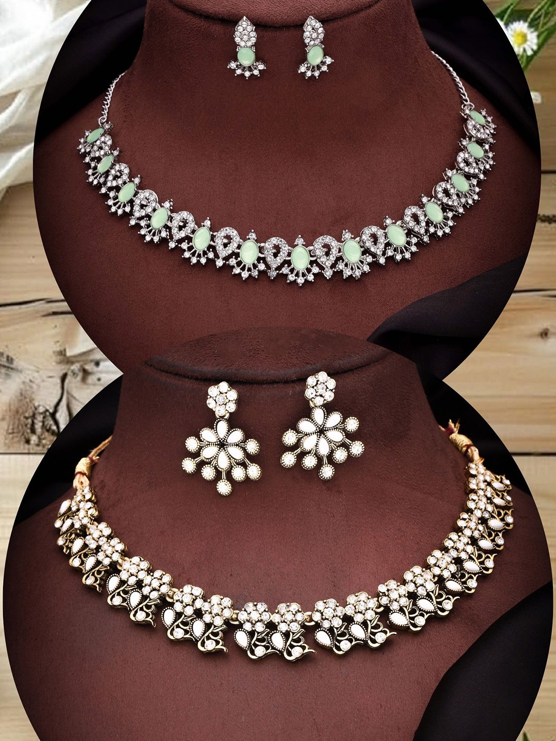 

DIVASTRI Set Of 2 Gold Plated American Diamonds Studded Jewellery Sets