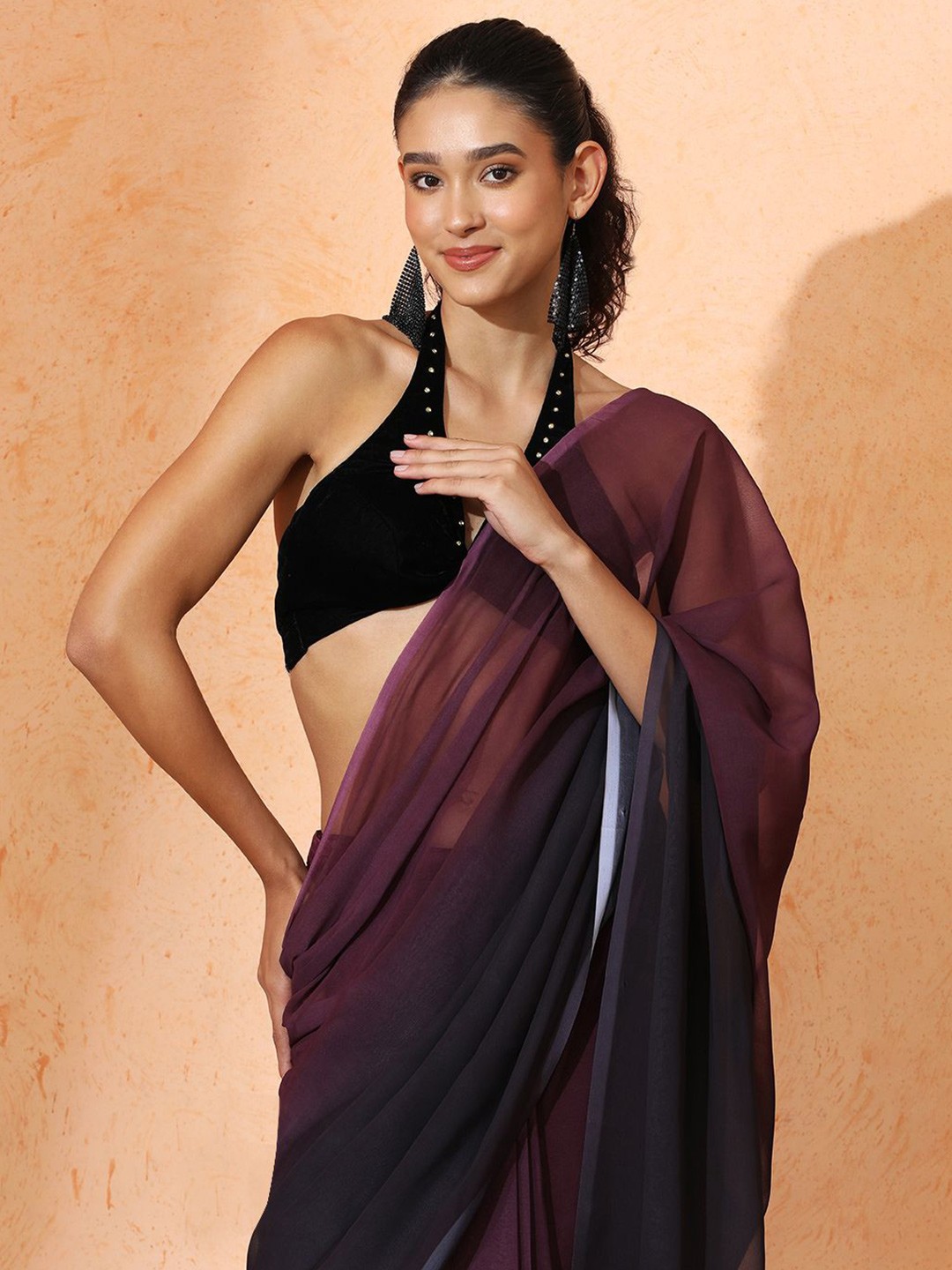 

Jaipur Kurti Ombre Pure Georgette Ready to Wear Saree, Purple