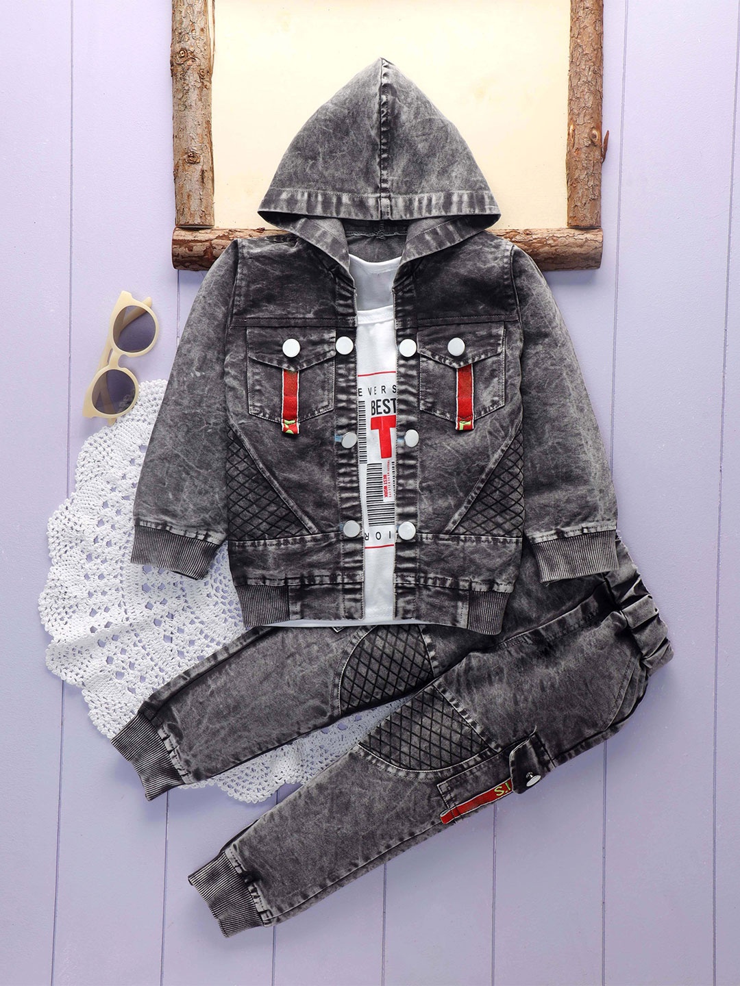 

Shirazi Boys Faded Hood Jacket With Joggers, Grey