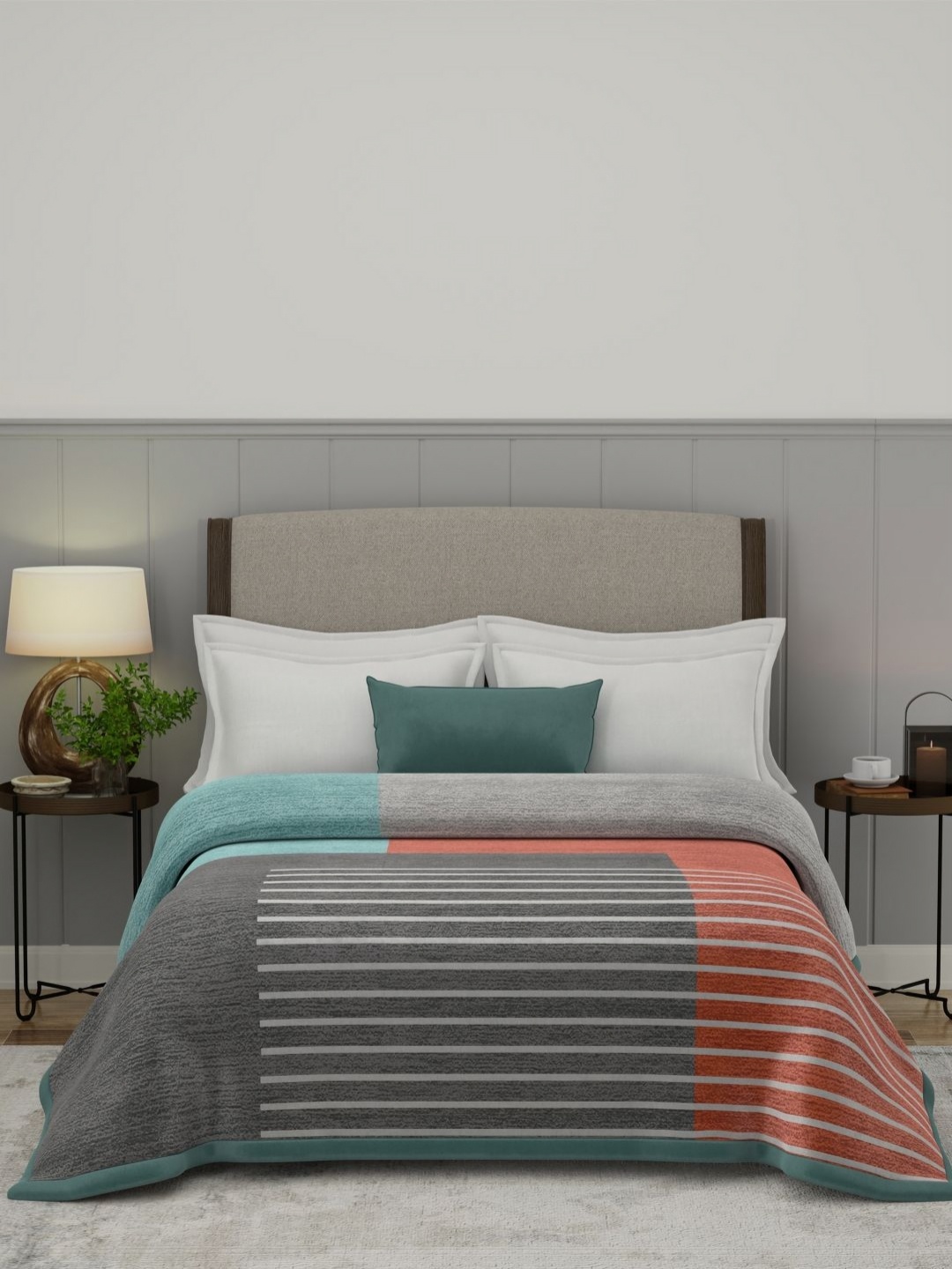 

MYTRIDENT Blue & White Striped Mild Winter 500 GSM Double Bed Blanket