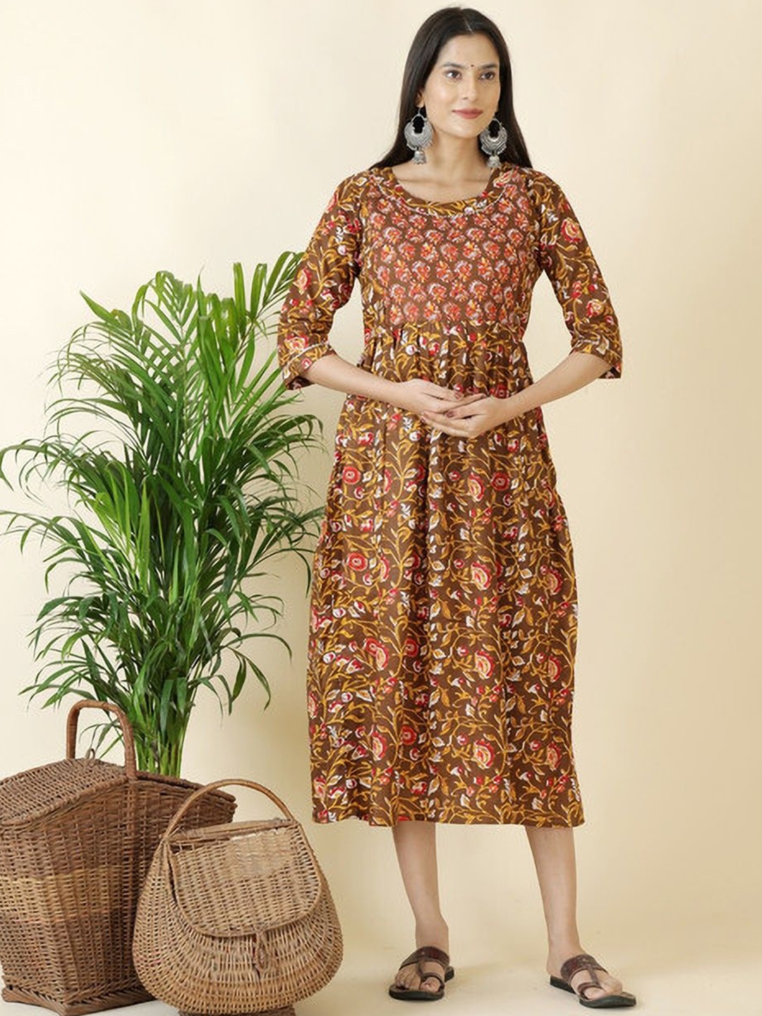 

Moda Rapido Floral Printed Maternity Feeding Dress With Zipper, Multi