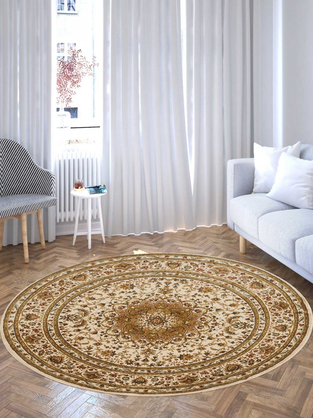 

OBSESSIONS Beige Ethnic Motifs Anti-Skid Polypropylene Carpet