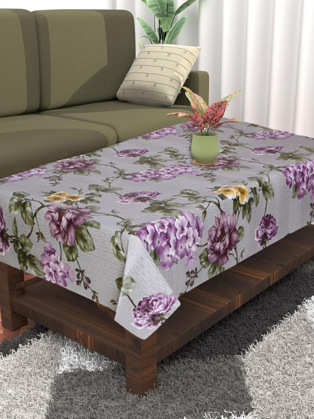 

Dakshya Industries Purple Floral Waterproof Plastic 4-Seater Table Cover