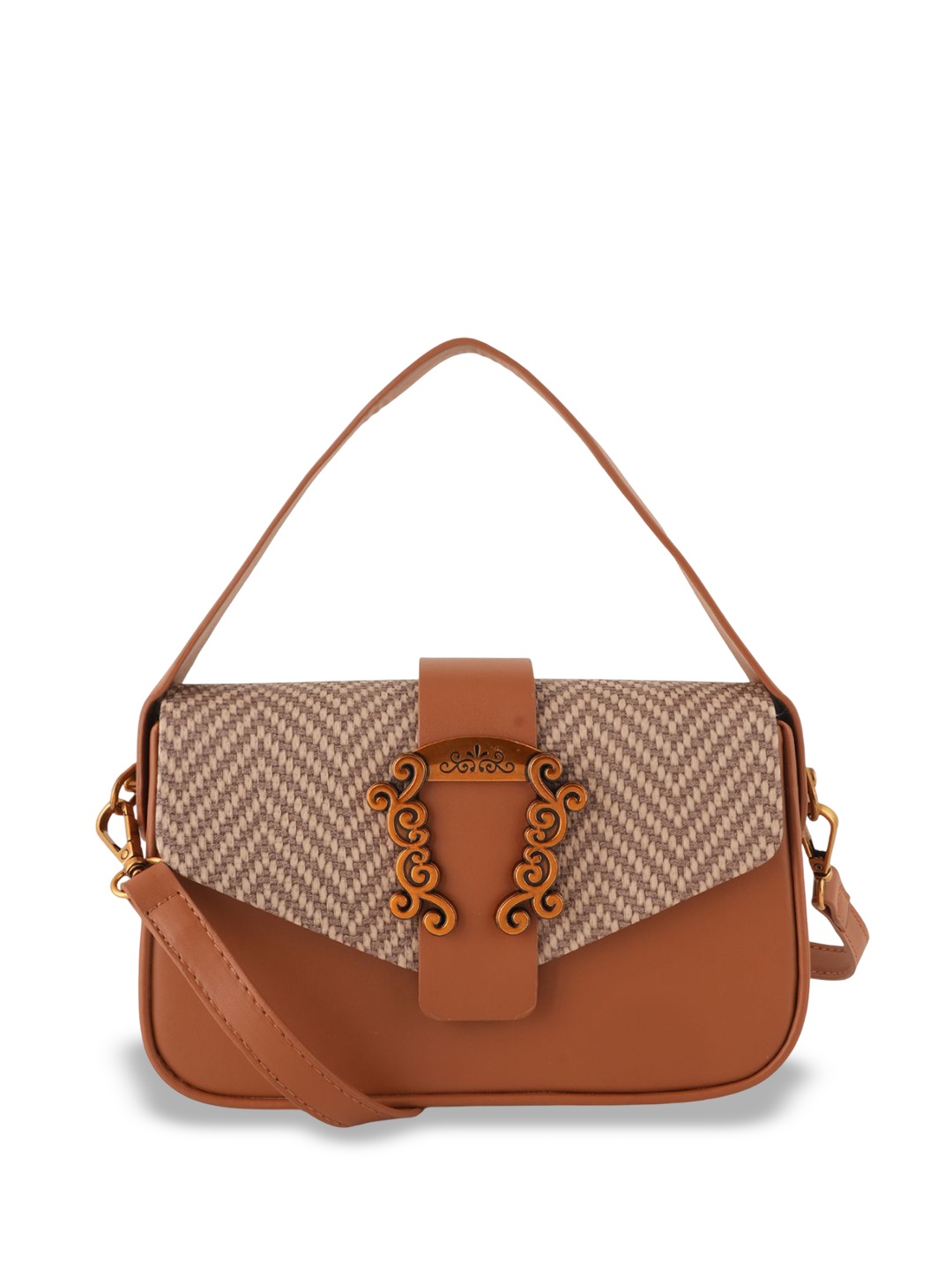

Flingo Checked PU Structured Handheld Bag with, Brown