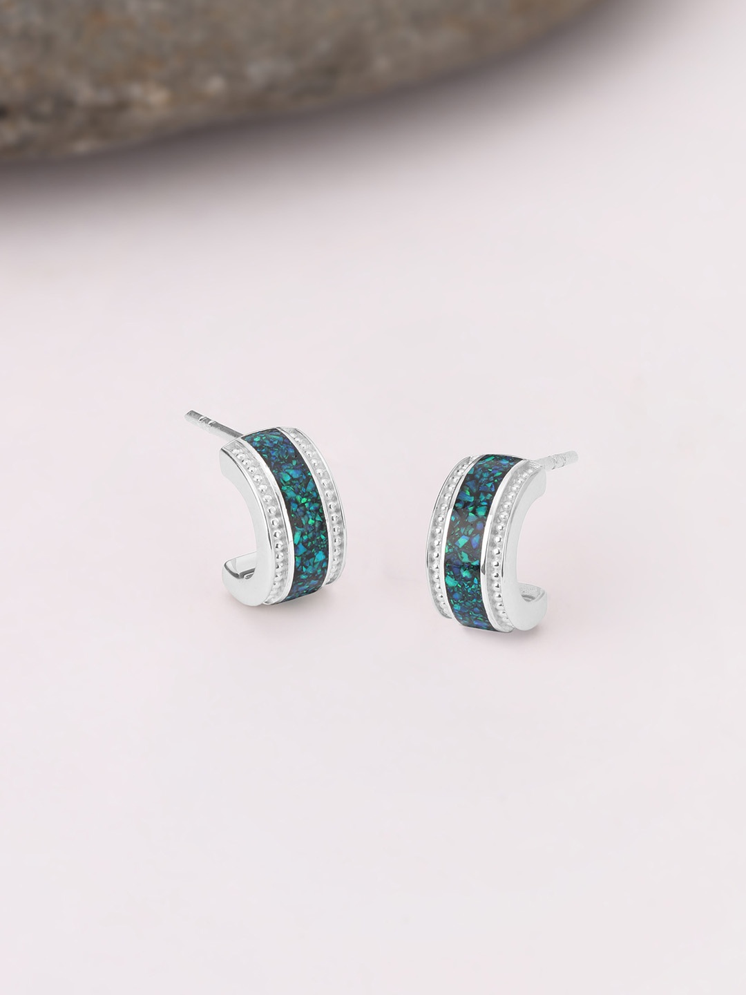 

Mia by Tanishq Ethereal Glow Opal Studded Half Hoop Earring, Silver