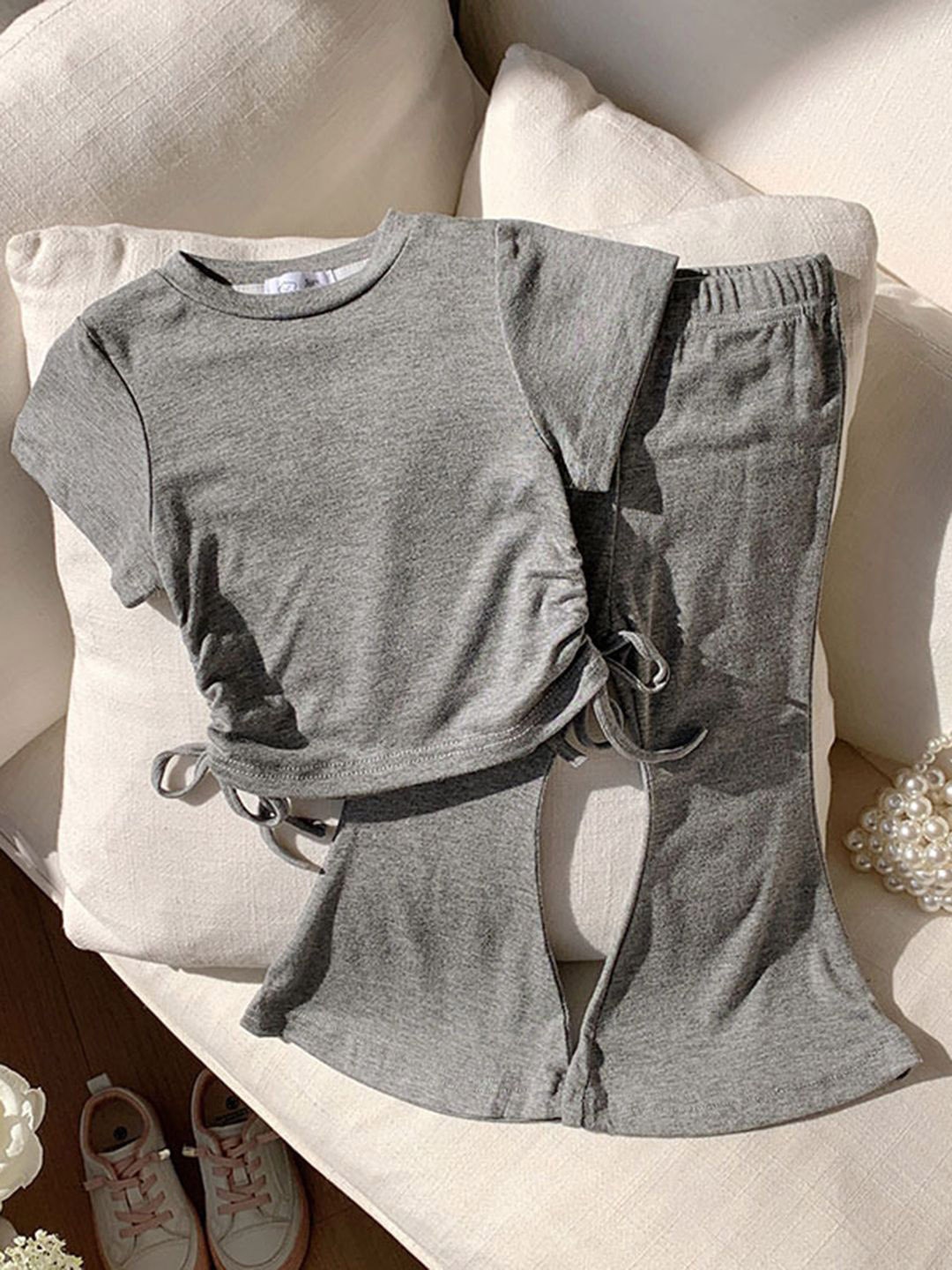 

YK Girls T-shirt With Trousers Clothing Set, Grey
