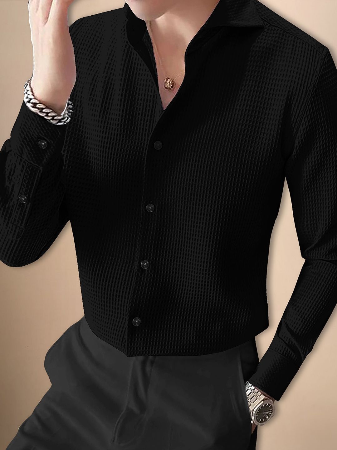 

Moda Rapido Men Original Opaque Casual Shirt, Black