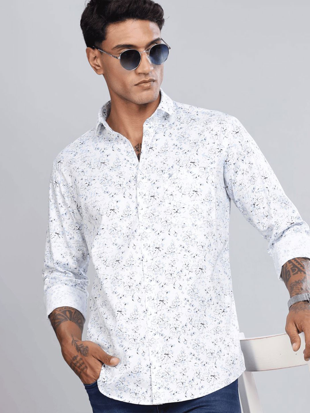 

Blueisland Clothing Men Standard Opaque Printed Formal Shirt, White