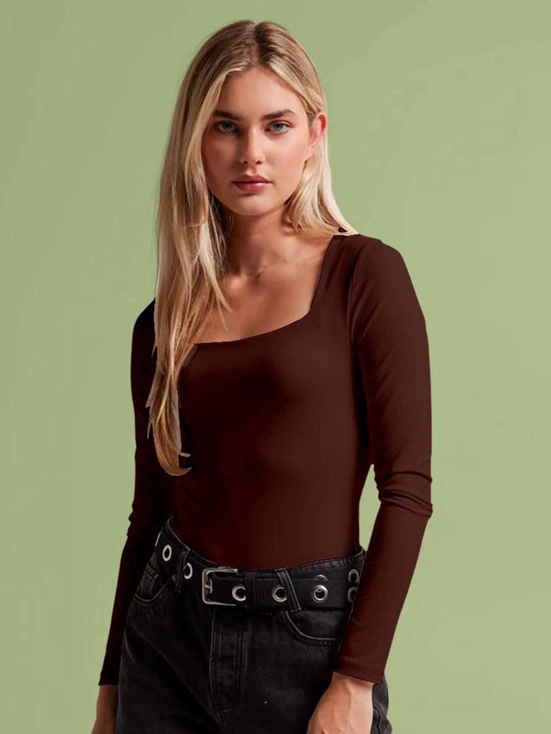 

Dream Beauty Fashion Square Neck Fitted Top, Brown
