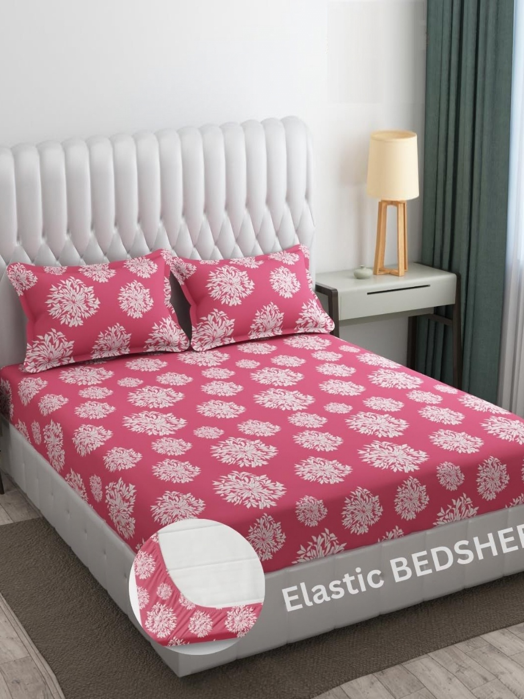 

DECENT HOME Pink & White Floral 220 TC Queen Bedsheet with 2 Pillow Covers