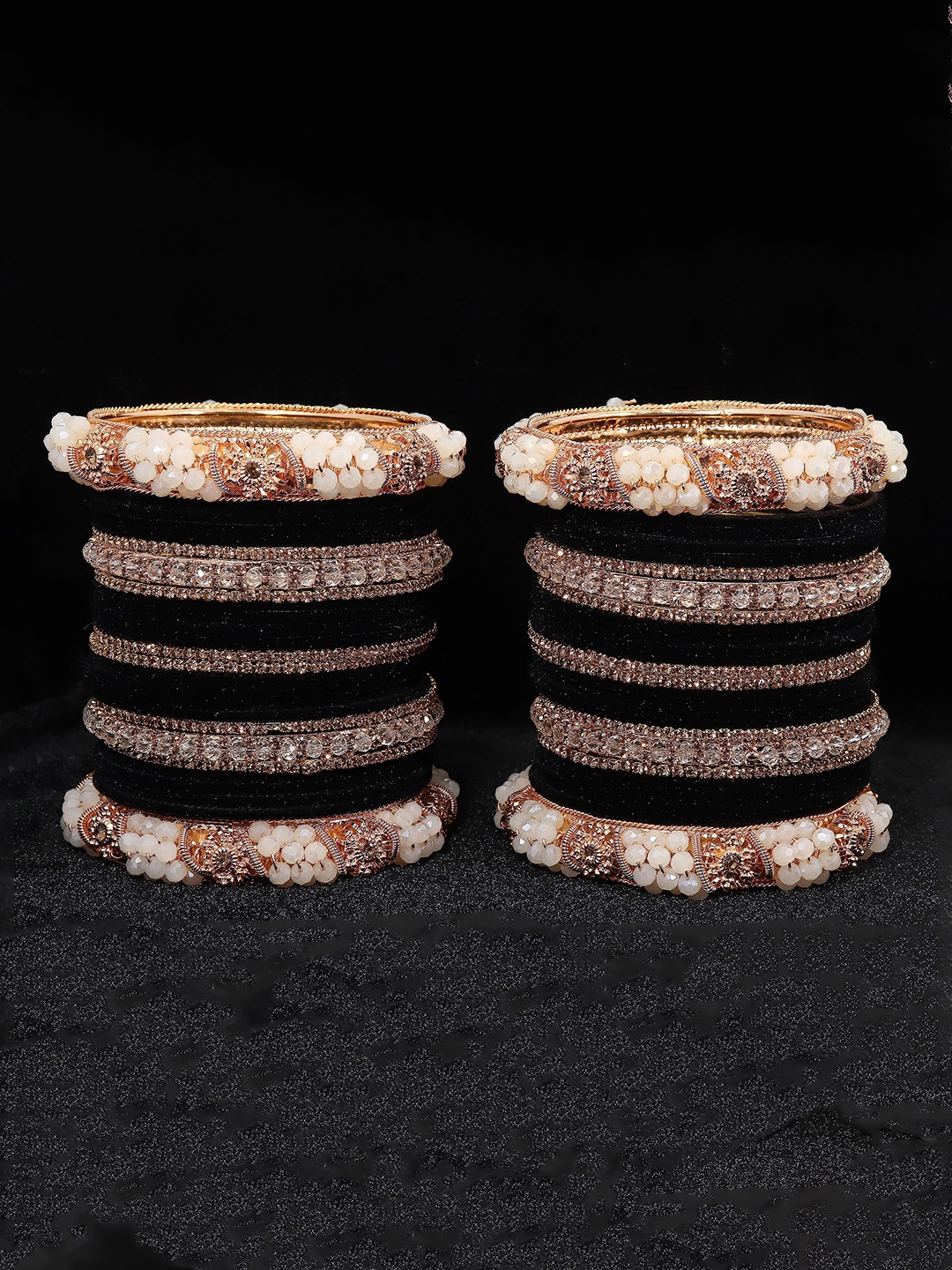

ZULKA Set Of 52 Zircon Studded & Beaded Bangles With Nail Polish, Gold