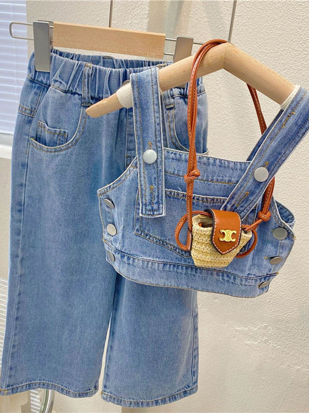 

Xsole Girls Denim Shoulder Straps Top With Jeans, Blue