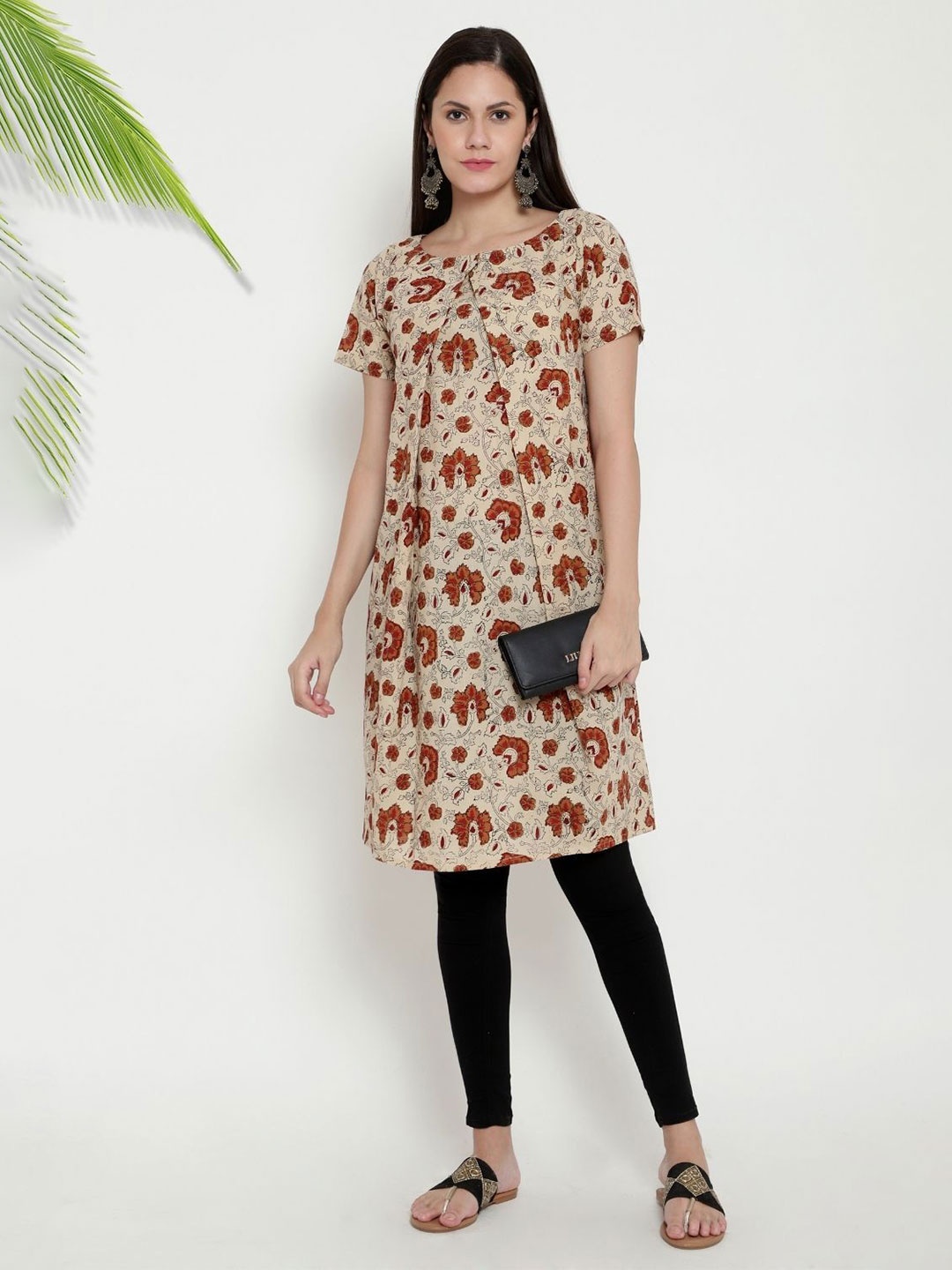 

PALASH Floral Print Fit & Flare Dress, Beige