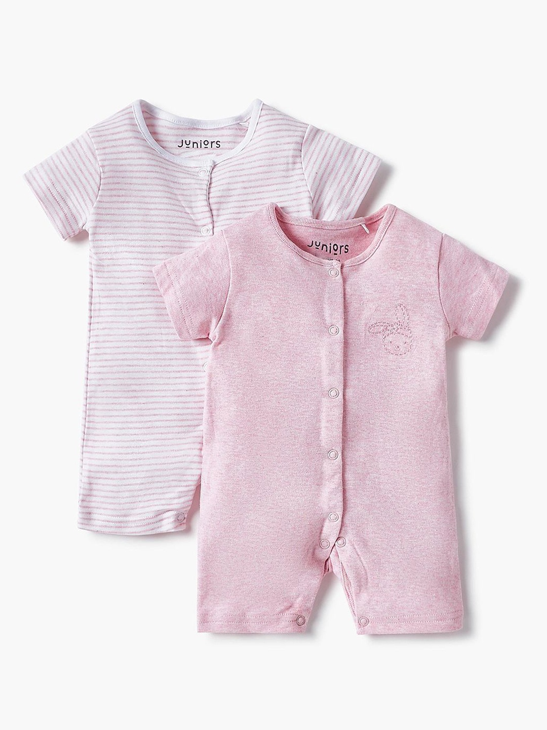 

Juniors by Babyshop Infant Girls Pack Of 2 Printed Cotton Rompers, Pink