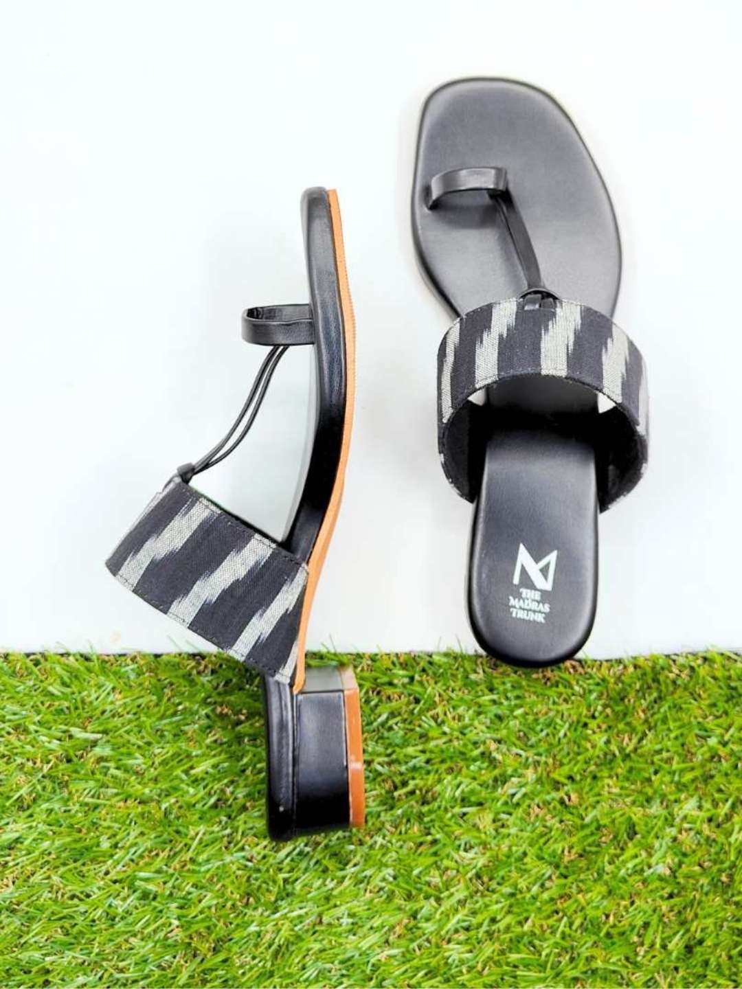 

THE MADRAS TRUNK Printed Flatform Sandals, Black