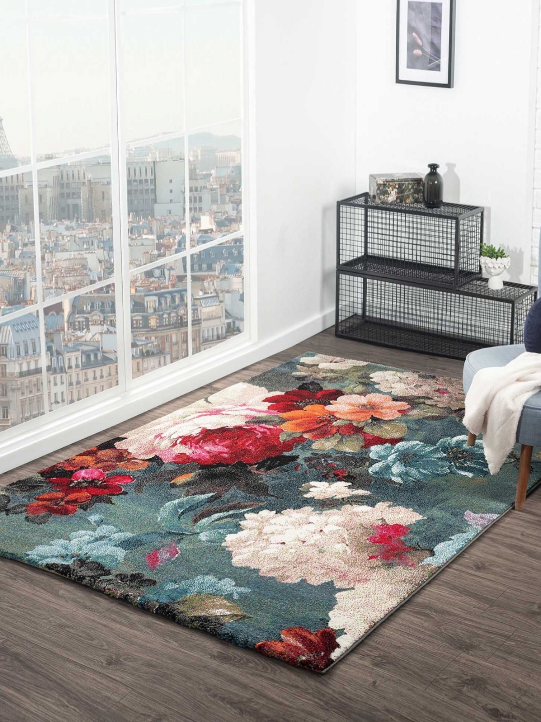 

OBSESSIONS Blue Floral Anti-Skid Polypropylene Carpet