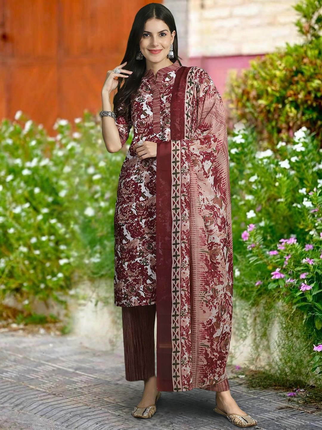 

Moda Rapido Women Ethnic Motifs Printed Regular Pure Cotton Kurta with Trousers & With Dupatta, Brown