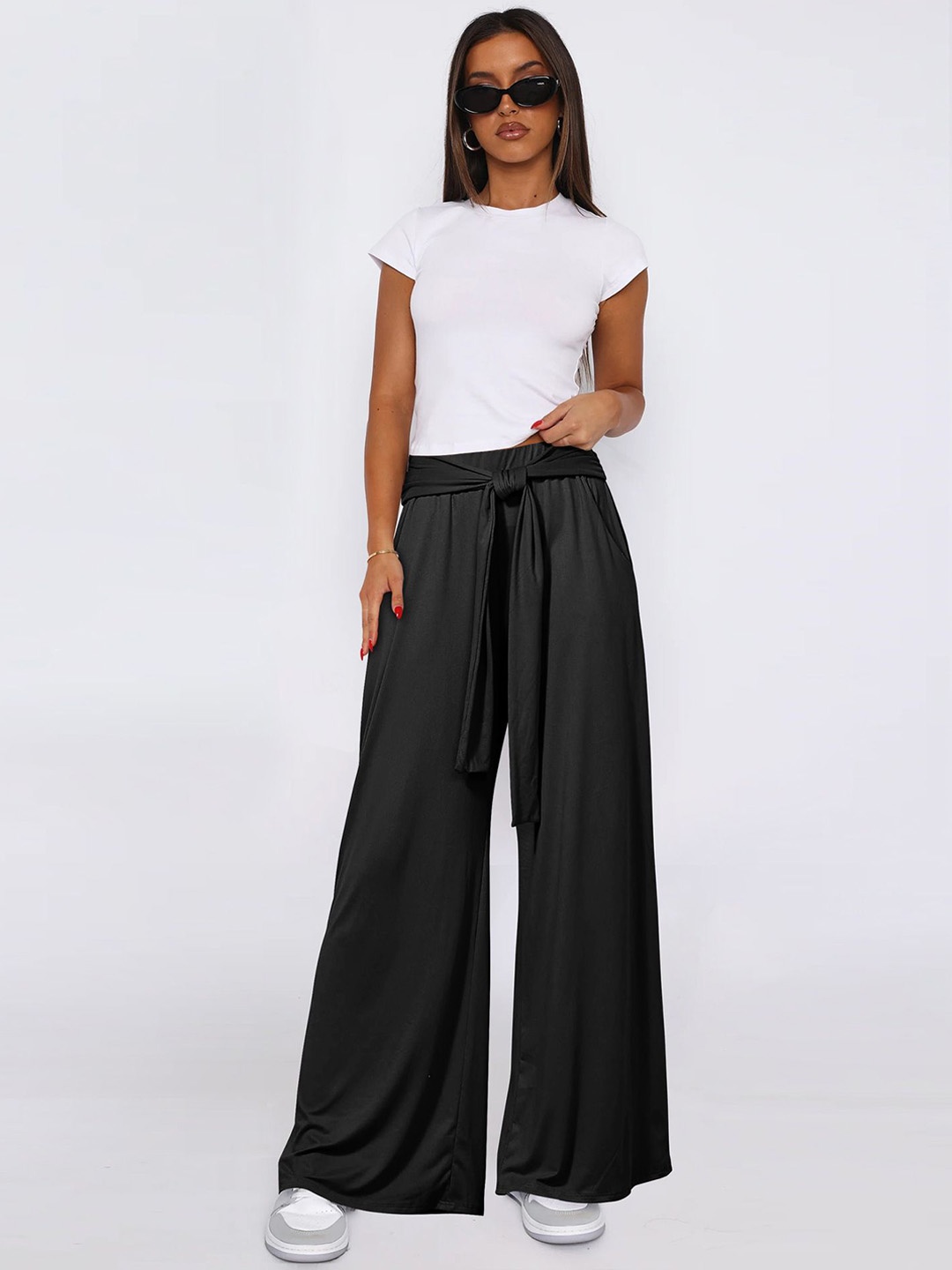 

HERE&NOW Women Loose Fit High-Rise Trousers, Black