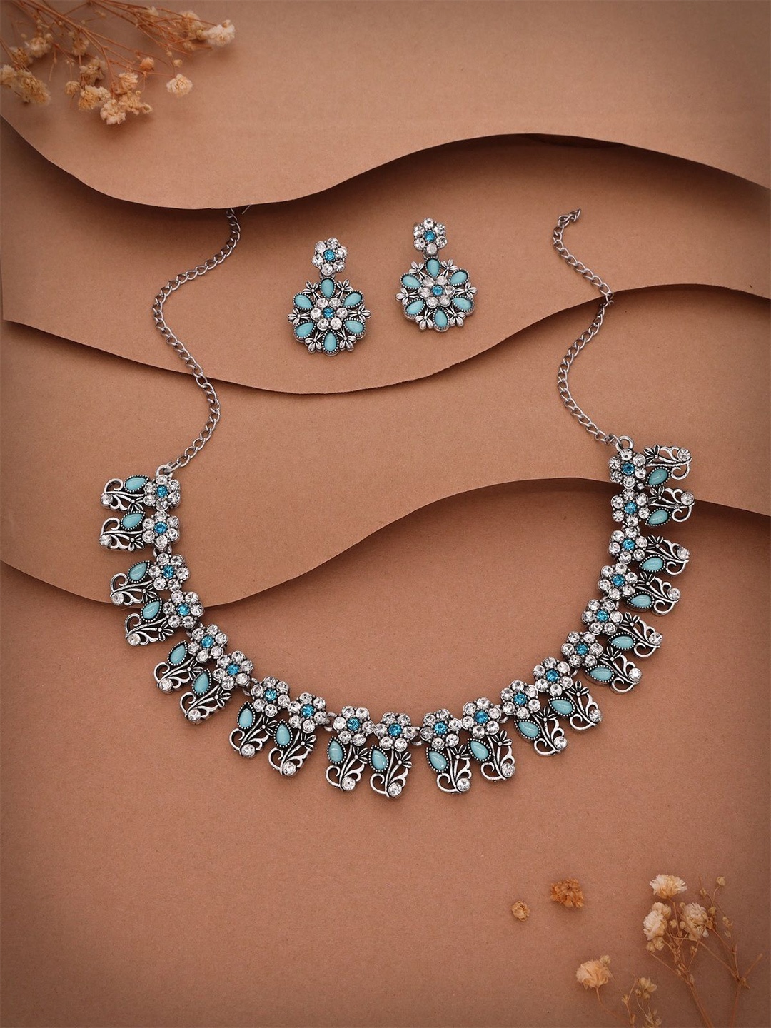 

DIVASTRI Set Of 2 Gold-Plated American Diamond-Studded Jewellery Set, Silver