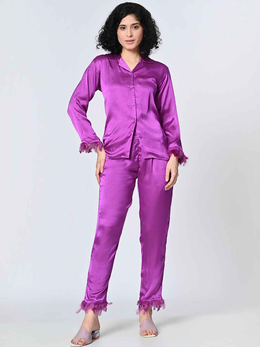 

OWL MINK Notch Lapel Collar Shirt With Trousers, Purple
