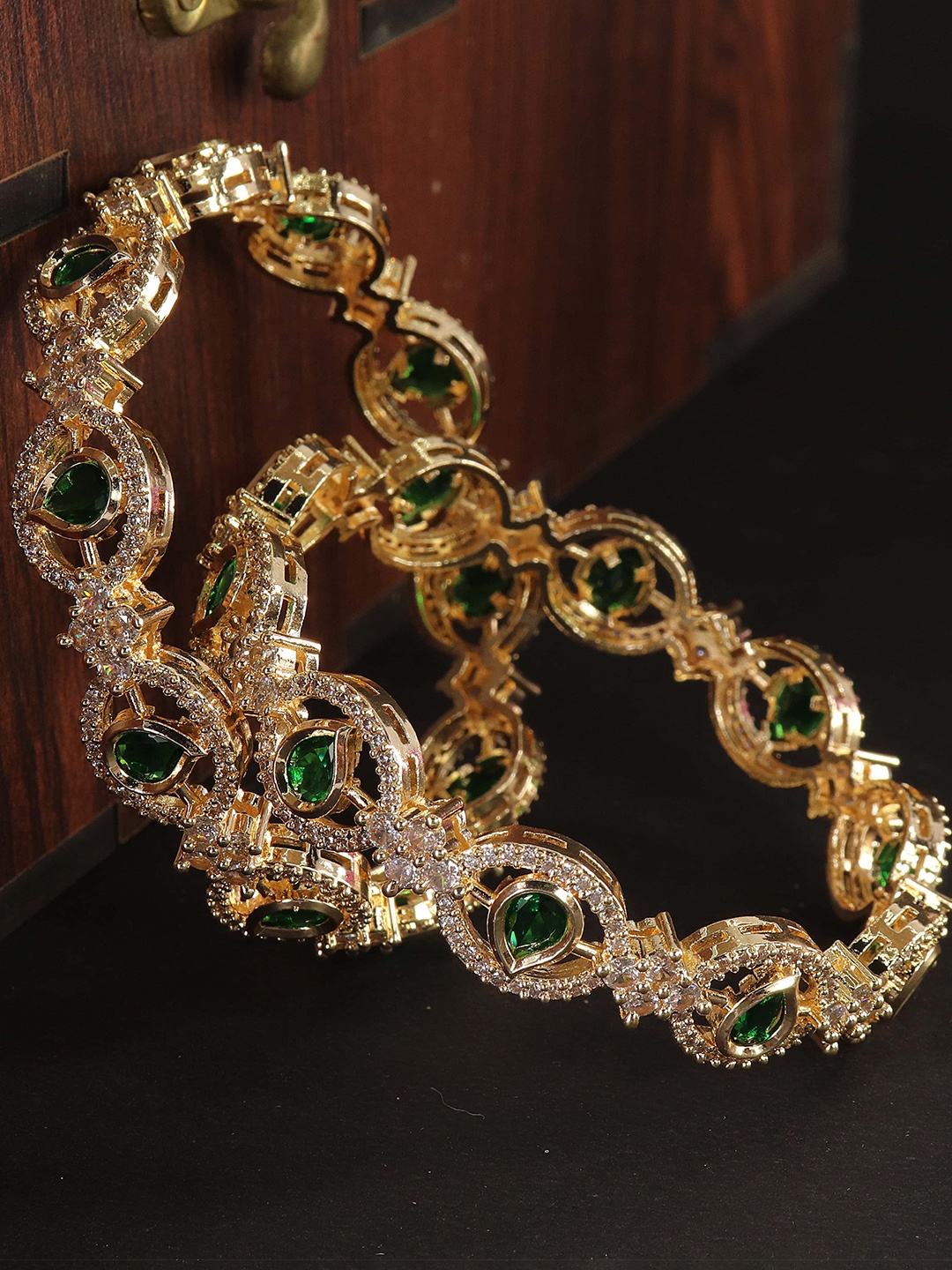 

NMII Set Of 2 American Diamond Studded Bangles, Gold