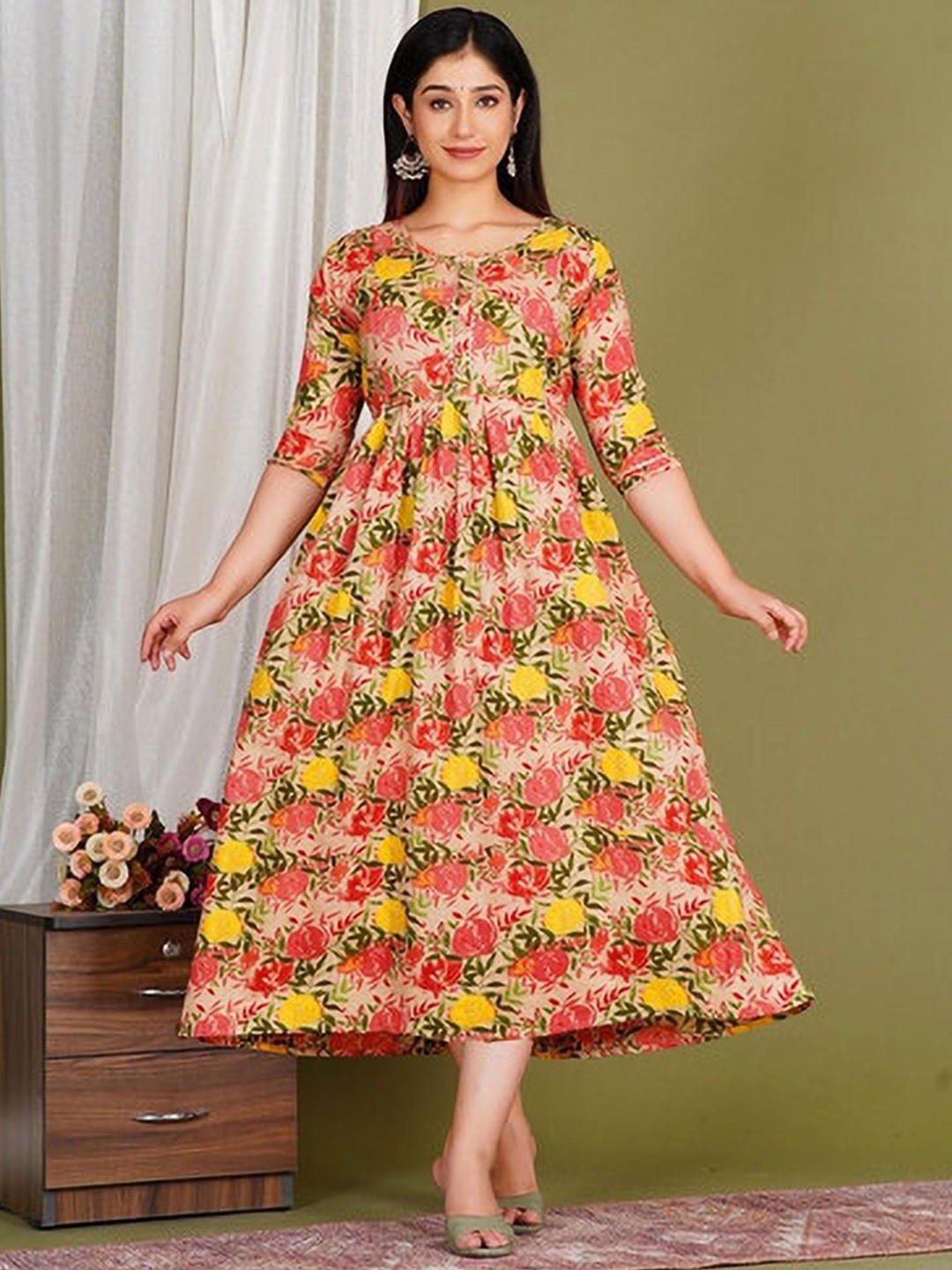

Moda Rapido Floral Printed Maternity Feeding Dress With Zipper, Multi