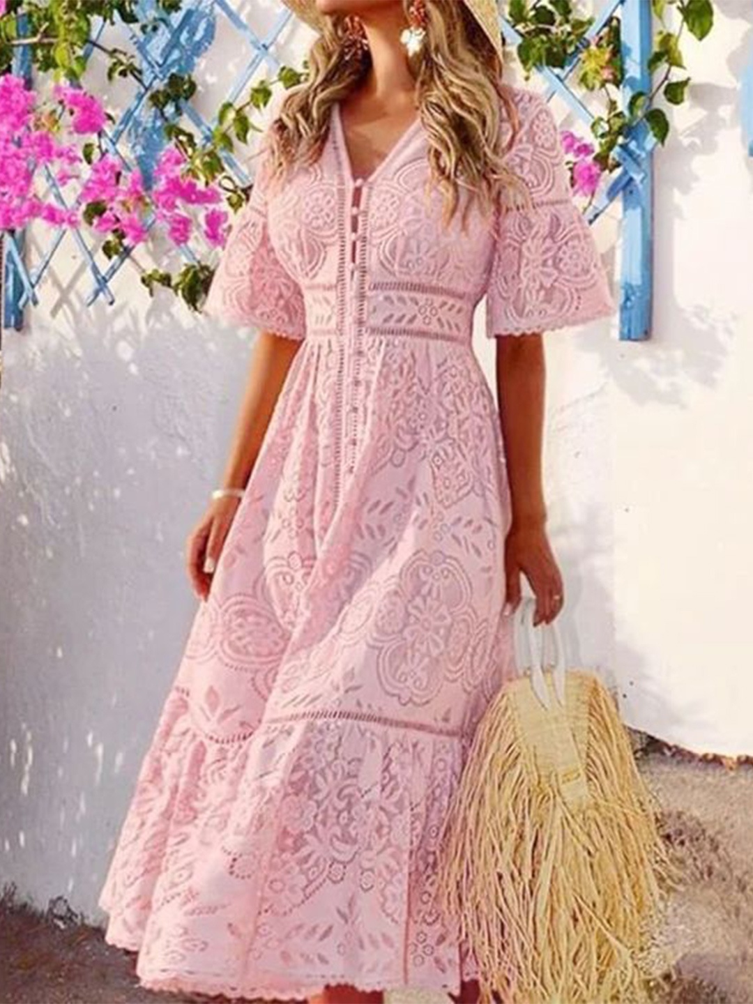 

PANKH Floral Lace Maxi Dress, Pink