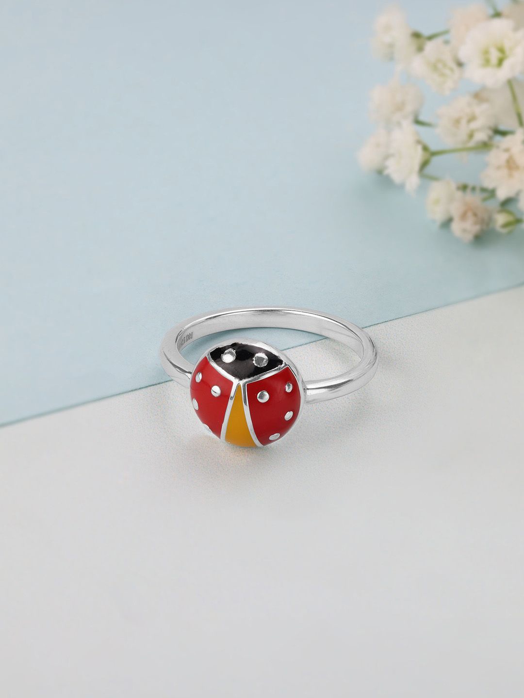 

Mia by Tanishq 925 Sterling Silver Enamel Whimsical Ladybug Finger Ring