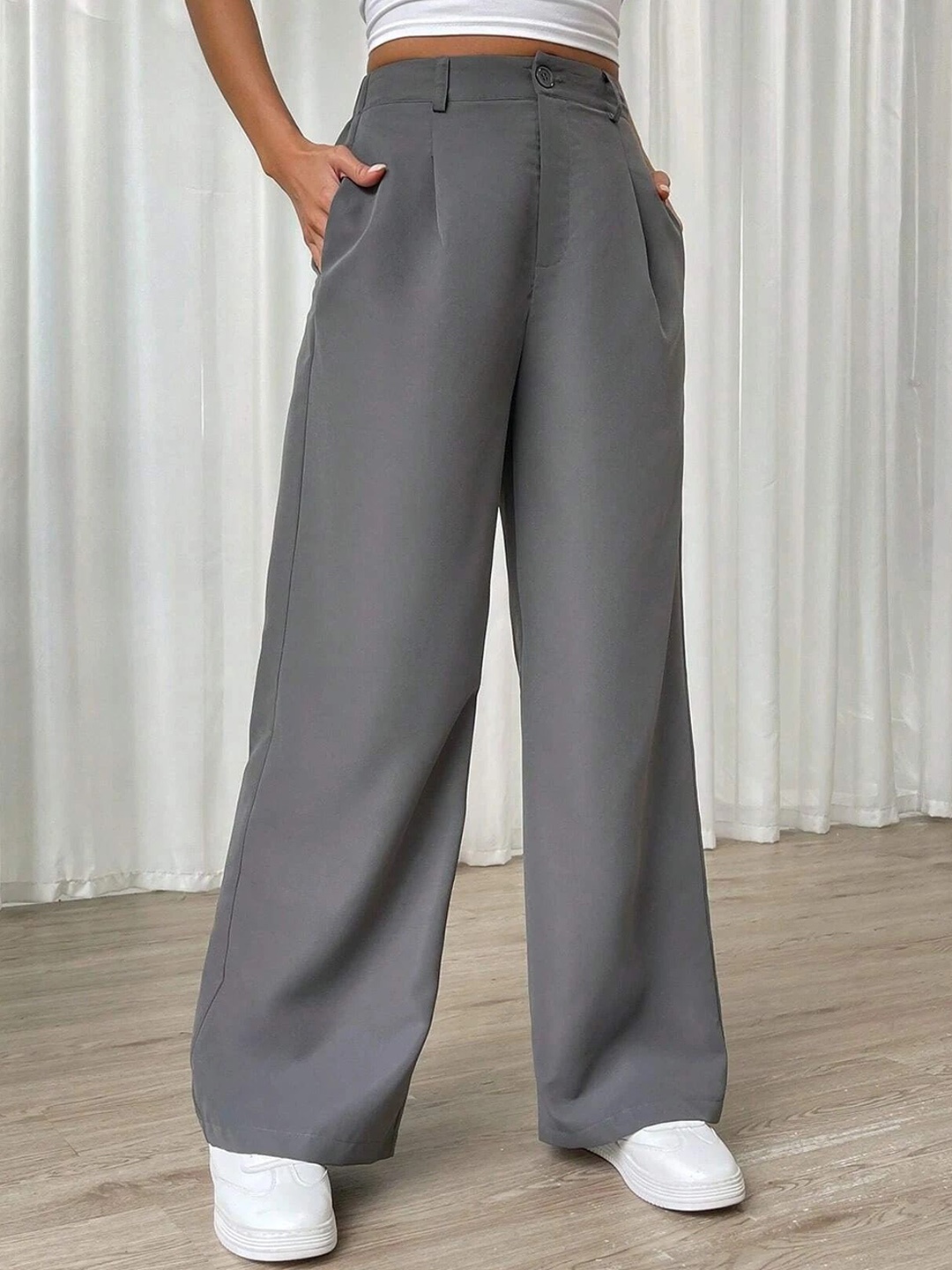 

Chemistry Women High-Rise Wide Leg Trousers, Grey