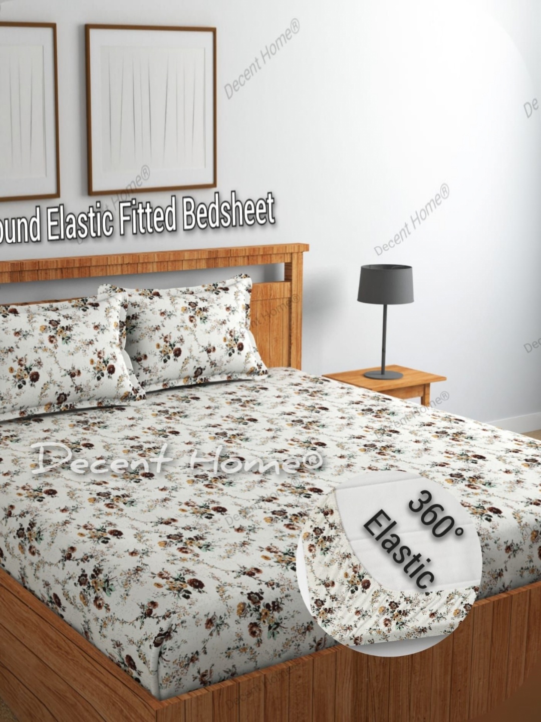 

DECENT HOME White & Brown Floral 220 TC Queen Bedsheet with 2 Pillow Covers