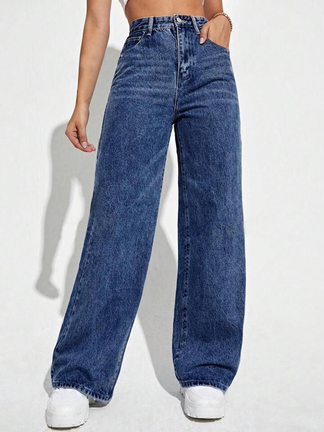 

KASHIAN Women Jean Boyfriend Fit High-Rise Stretchable Jeans, Navy blue