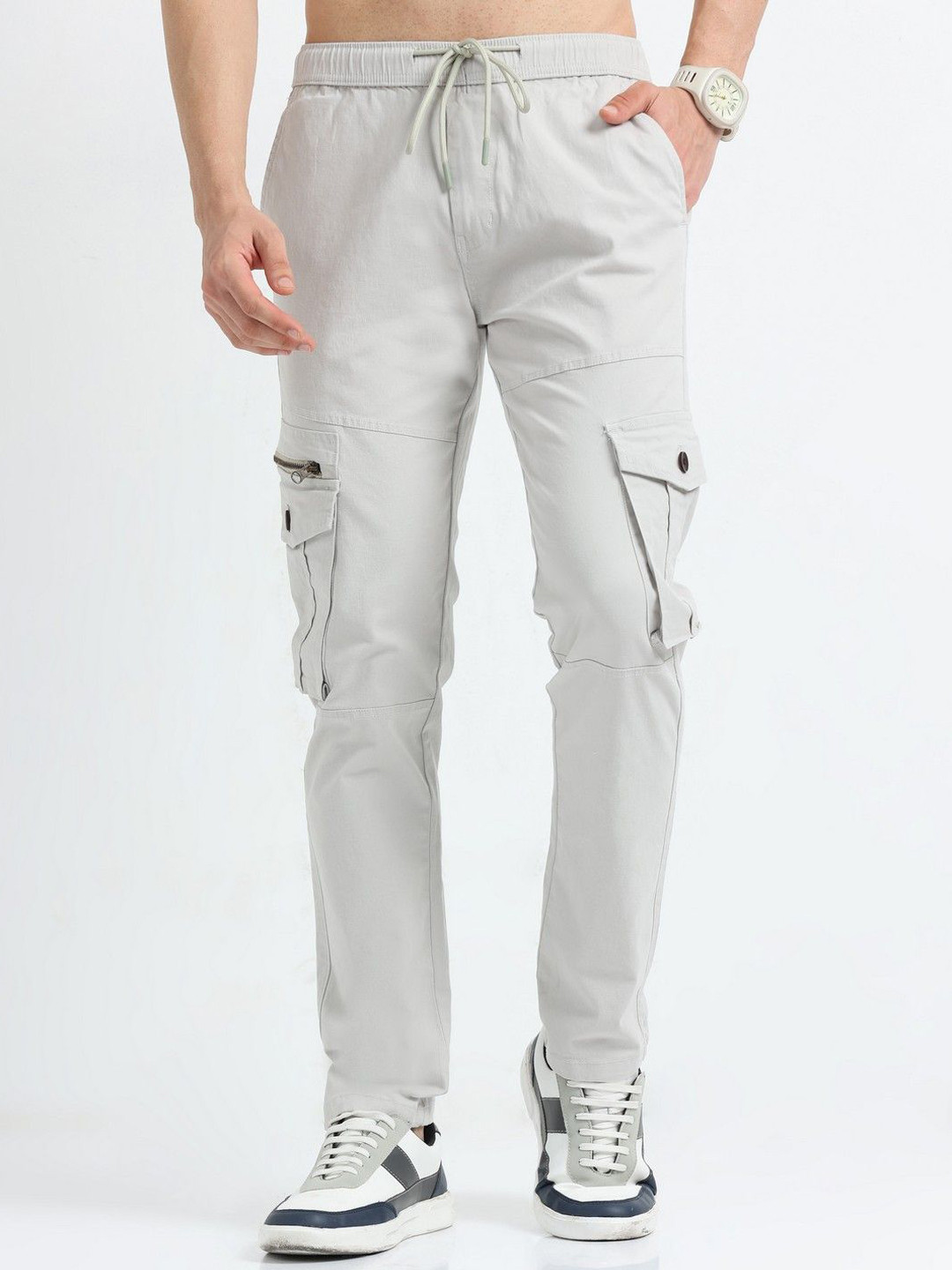 

THE BEETEL HOUSE Men Relaxed Zipper Utility Cargos Trousers, Steel