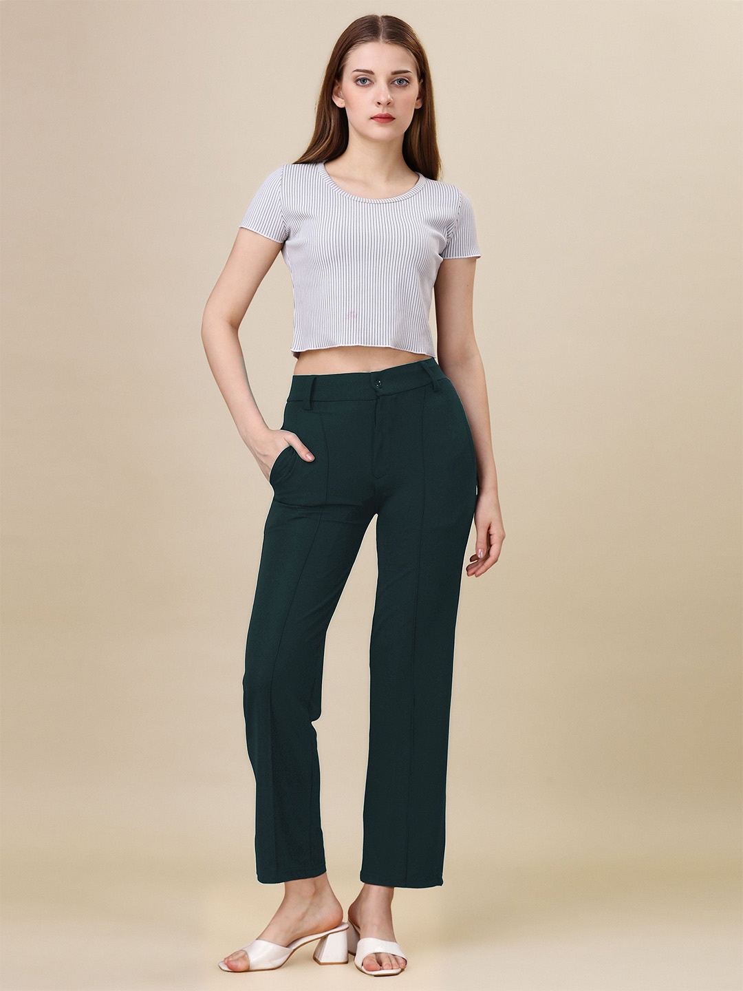 

DTR FASHION Women Chambray Palazzos, Green