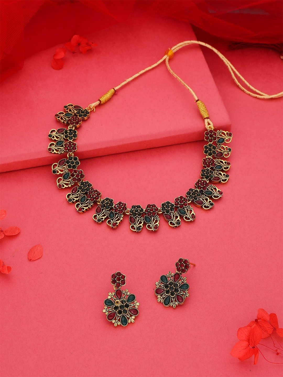 

DIVASTRI Set Of 2 Gold-Plated Artificial Stones Studded Jewellery Sets